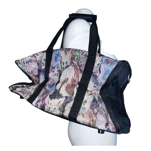 Retro Cat Pattern Pet Cat Carrier Bag with Shoulder Strap and Handle - Picture 7 of 10